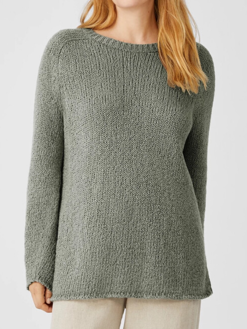 EILEEN FISHER Peruvian Organic Cotton Crimp Sweater in Spruce Sz L NWOT